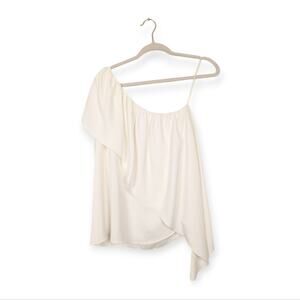 Trina Turk Ivory One Shoulder Ruffle Blouse Size 2
